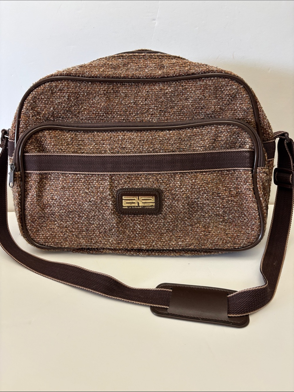 Vintage Brown Tweed Travel Crossbody Bag Amelia Earhart